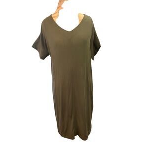 Bobeau New Women's Dark Green V Neck Shift Dress Size Med NWT